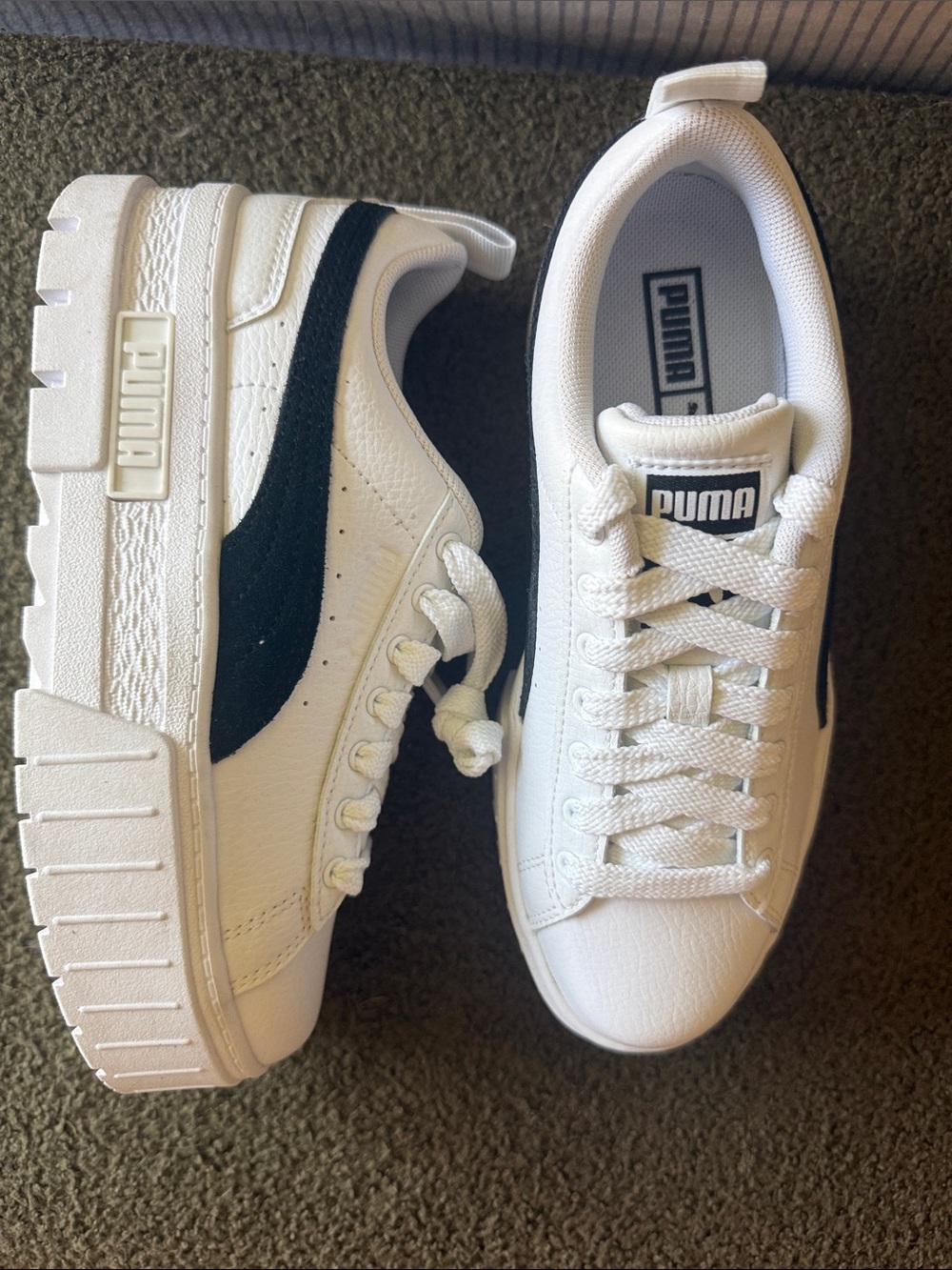 Puma White Sneakers with Black Formstrip Platform Soles